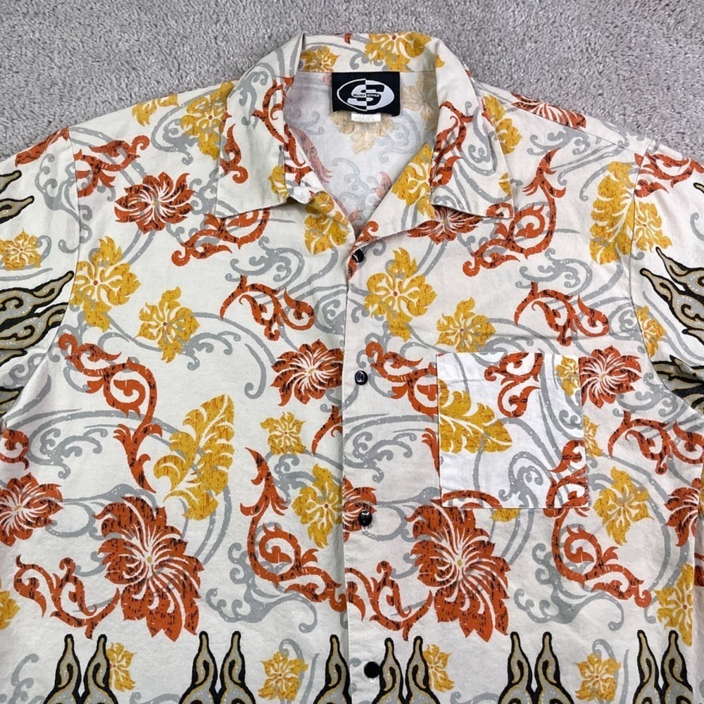 Vintage Surf Style Shirt Mens Large Hawaiian Floral Tribal Resort‎ Camp Collar